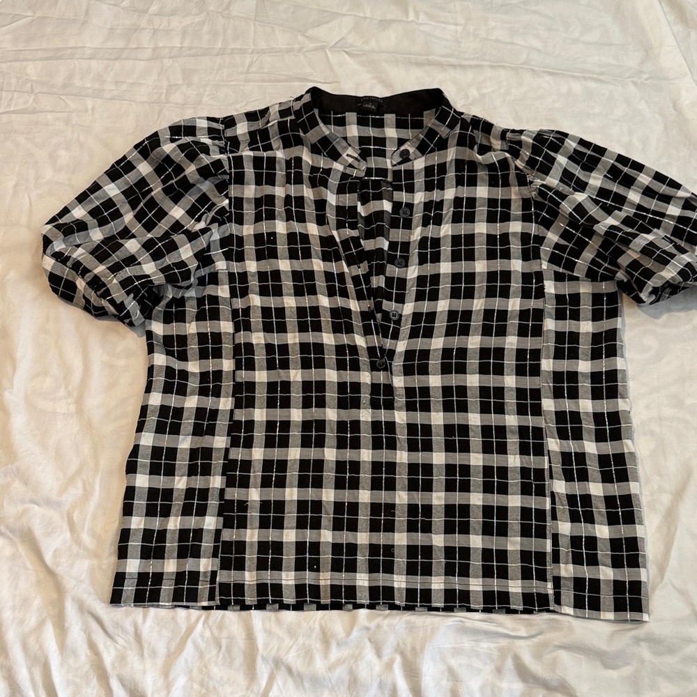 Ann Taylor Black and White Plaid Top